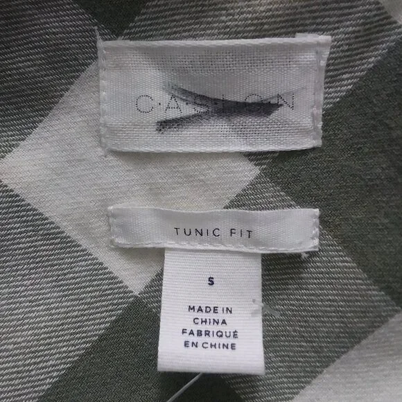 Caslon Green‎ White Large Check Cotton Flannel Tunic Roll Tab Sleeves Size Small - Picture 5 of 11